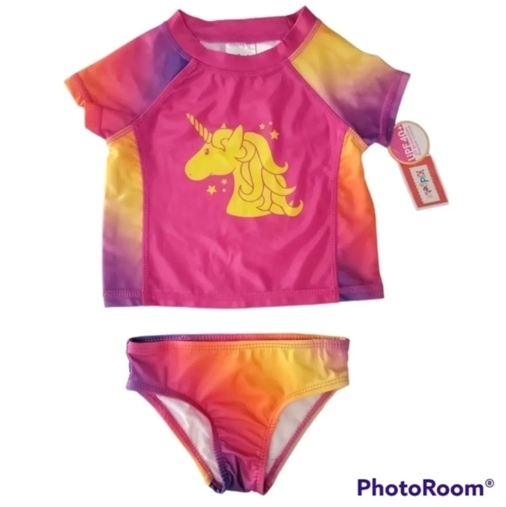 Toddler Girl Swimsuit Unicorn Pink Rashguard Set Swimwear 2‎ Piece